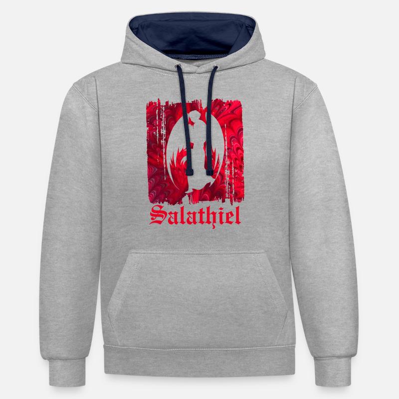 Salathiel E 68 - Sweat à capuche contrasté - gris chiné/bleu marine