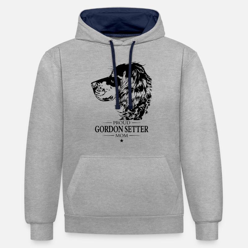 Gordon Setter Mamá Perro Perro Wilsigns - Sudadera con capucha contraste - gris jaspeado/azul marino