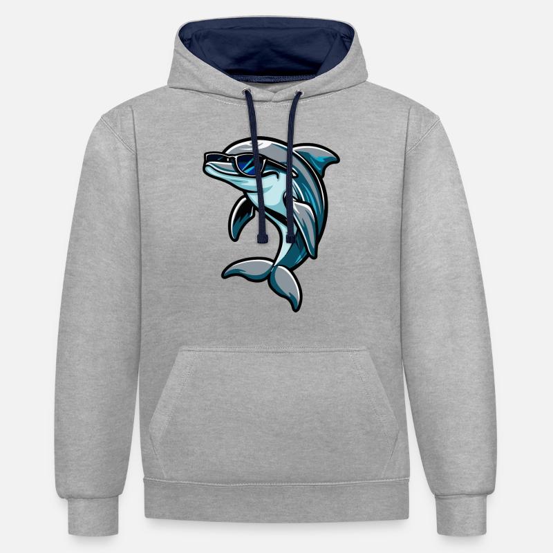 Dauphin Bande Dessinée Cool - Sweat à capuche contrasté - gris chiné/bleu marine