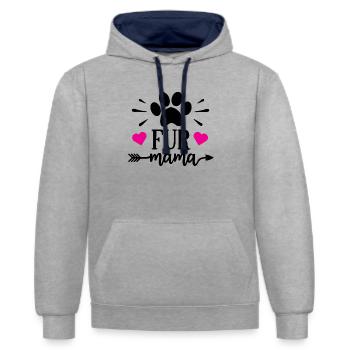 Maman à fourrure - Sweat à capuche contrasté - gris chiné/bleu marine - Devant - Liana (172cm) & Jaron (178cm)