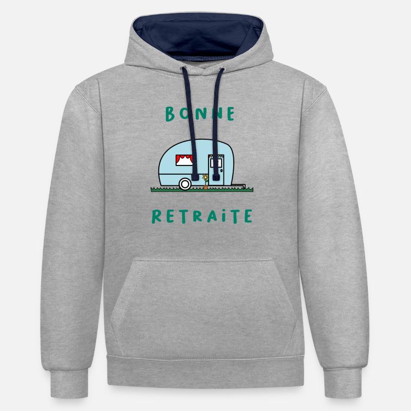 RETRAITE. BONNE RETRAITE. JOYEUSE RETRAITE - Sweat à capuche contrasté - gris chiné/bleu marine