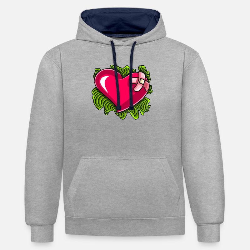 Cœur résilient - Sweat à capuche contrasté - gris chiné/bleu marine