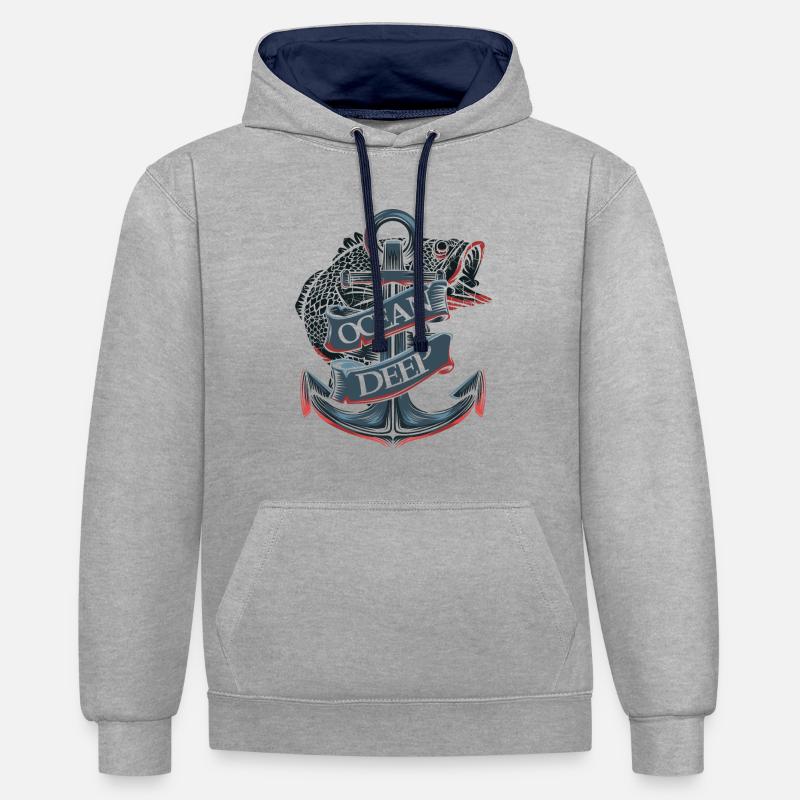 Océan Deep Anchor - Sweat à capuche contrasté - gris chiné/bleu marine