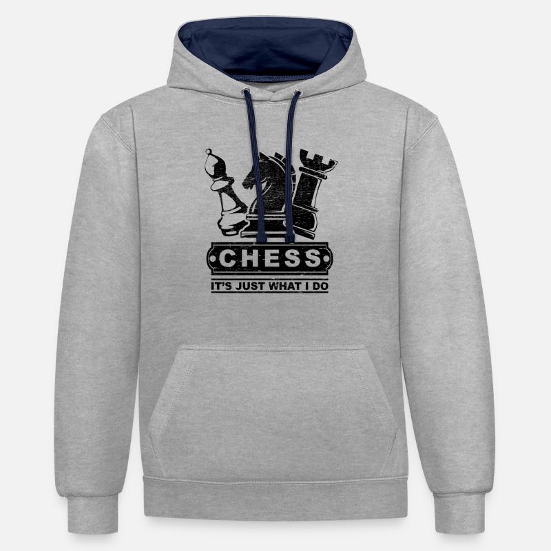 échecs - Sweat à capuche contrasté - gris chiné/bleu marine
