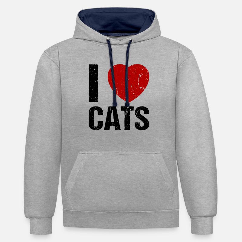 J’adore les chats - Sweat à capuche contrasté - gris chiné/bleu marine