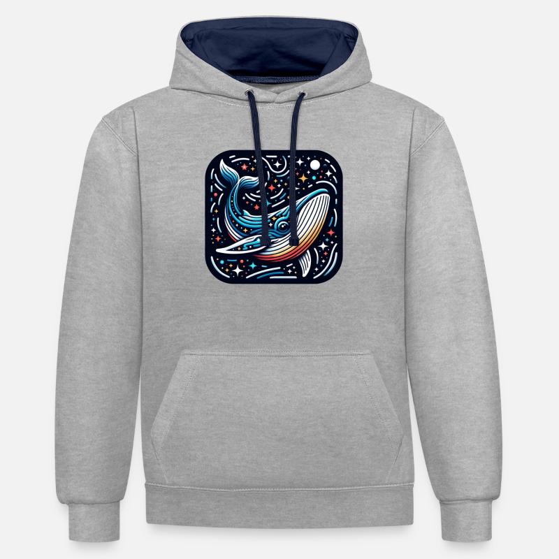 baleine de l’espace - Sweat à capuche contrasté - gris chiné/bleu marine