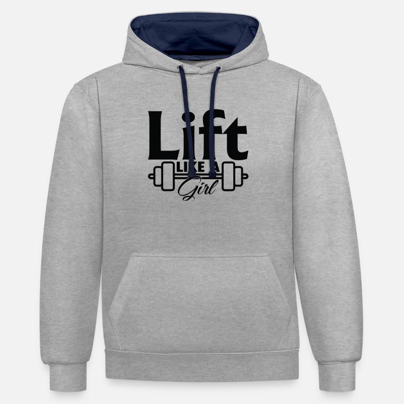 Heben wie ein Mädchen - Kontrast-Hoodie - Grau meliert/Navy