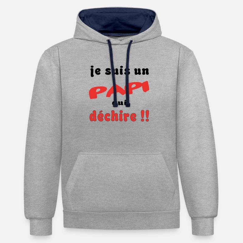 Je suis un papi... - Sweat à capuche contrasté - gris chiné/bleu marine