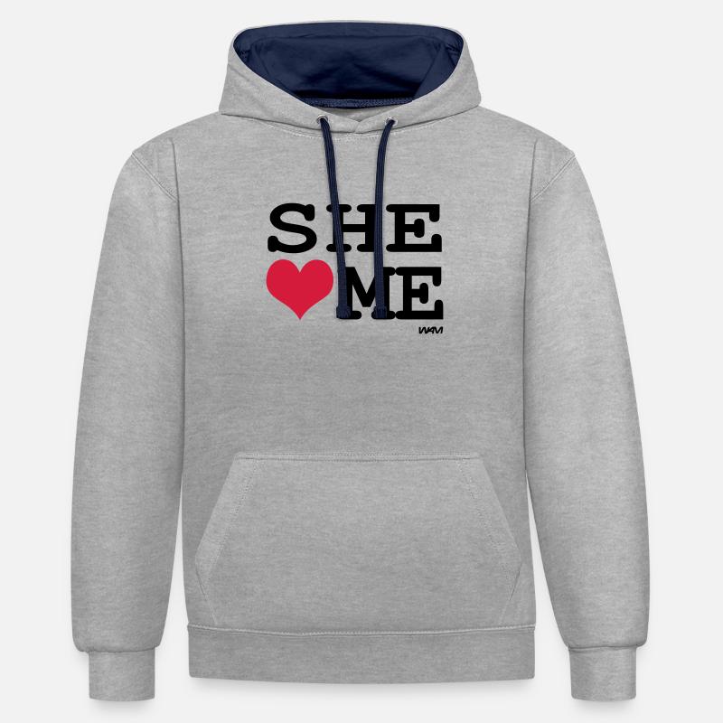 elle m'aime par wam - Sweat à capuche contrasté - gris chiné/bleu marine