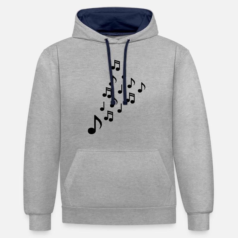 notes de musique - Sweat à capuche contrasté - gris chiné/bleu marine