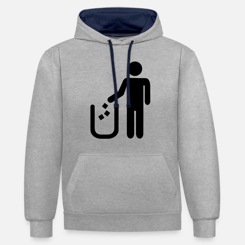 Müll Abfall - Kontrast-Hoodie - Grau meliert/Navy
