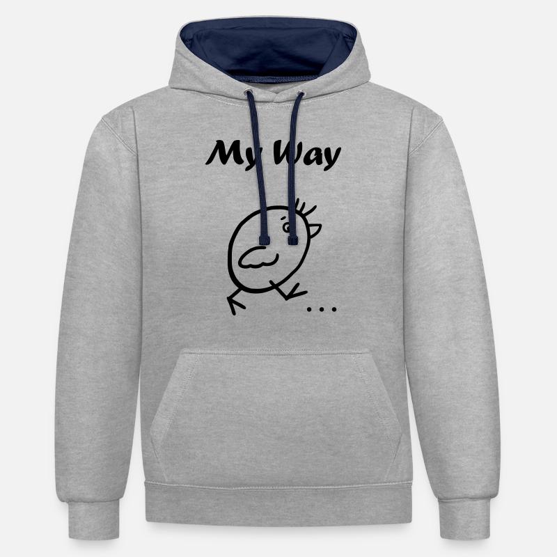 My Way - Sweat à capuche contrasté - gris chiné/bleu marine