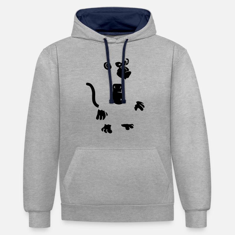 Conception de singe cool - Sweat à capuche contrasté - gris chiné/bleu marine