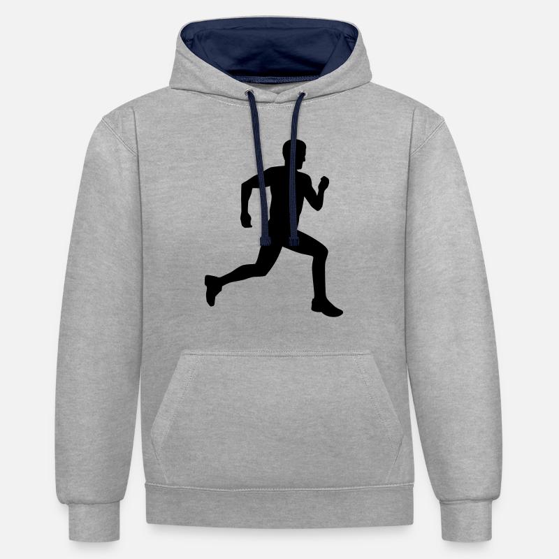 Courir - Sweat à capuche contrasté - gris chiné/bleu marine