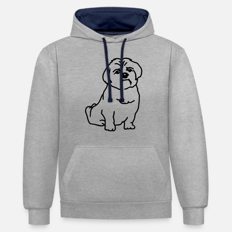 Shih Tzu - Sweat à capuche contrasté - gris chiné/bleu marine