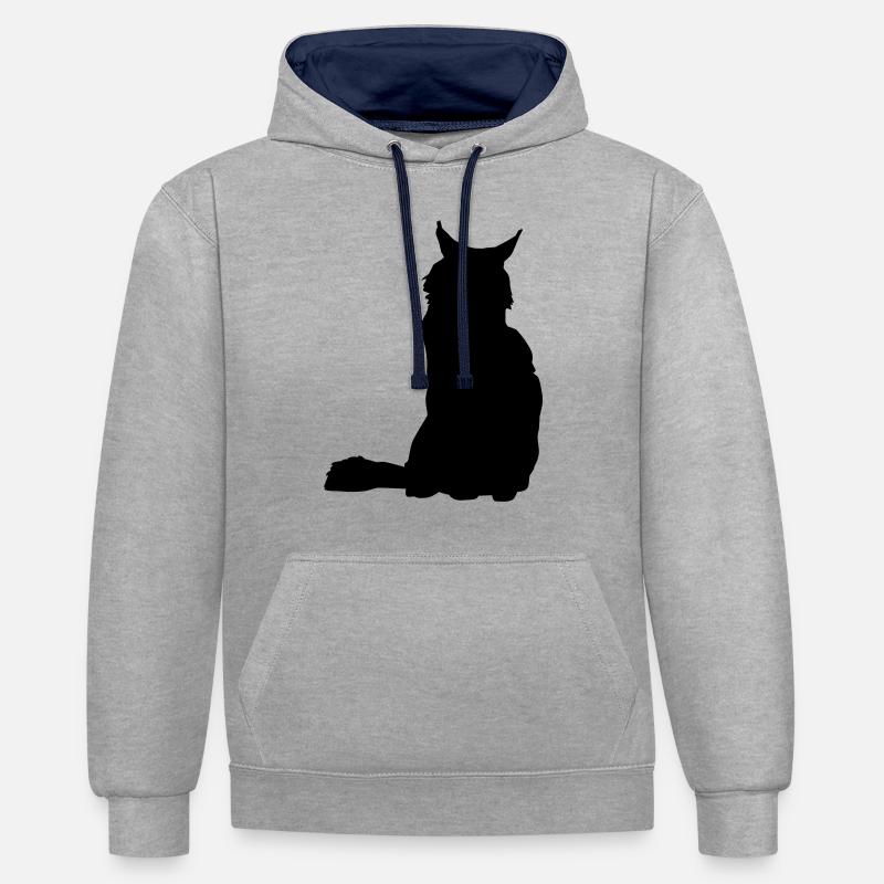 Chat - Sweat à capuche contrasté - gris chiné/bleu marine