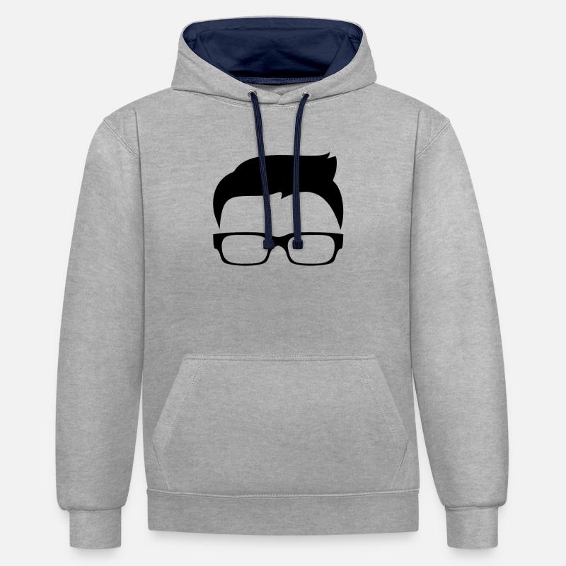 Mann Kopf Brille Superhirn Geschenkidee - Kontrast-Hoodie - Grau meliert/Navy