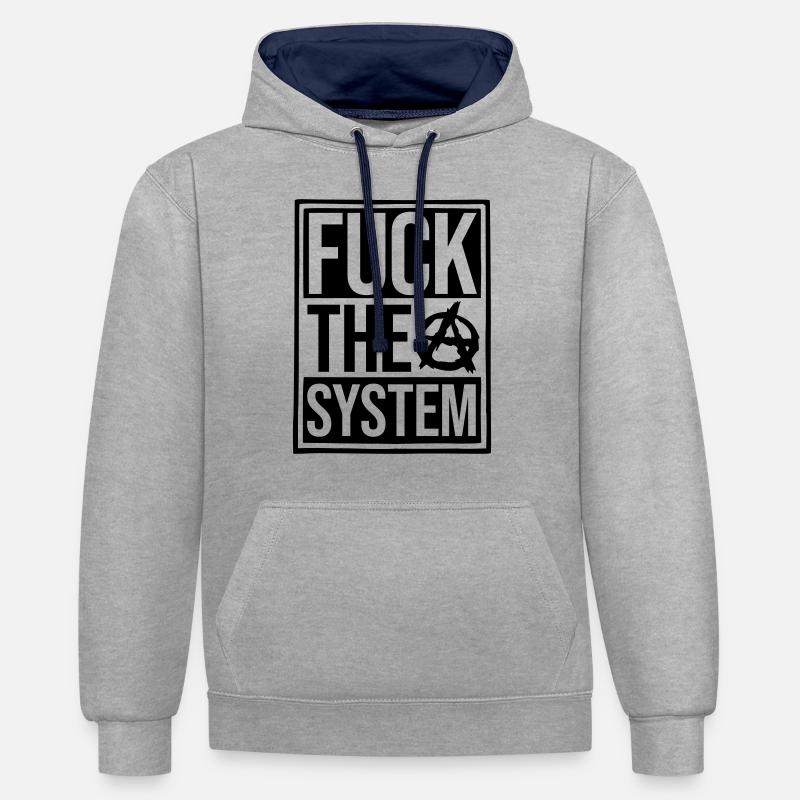 Texte baise le système - Sweat à capuche contrasté - gris chiné/bleu marine