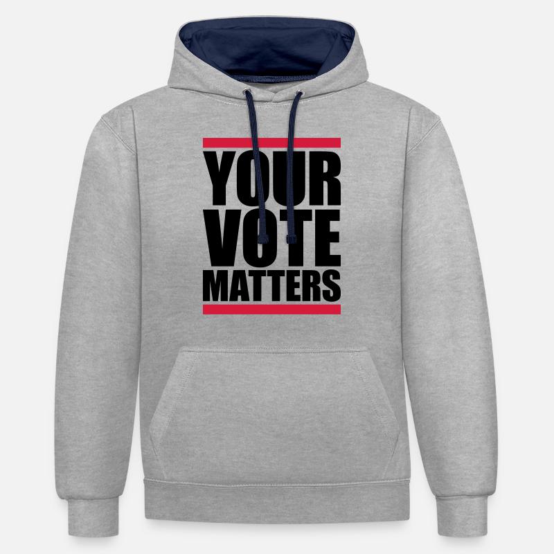votre vote compte citation - Sweat à capuche contrasté - gris chiné/bleu marine