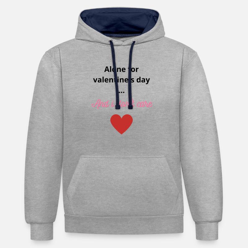 Seul pour la Saint Valentin ... ? - Sweat à capuche contrasté - gris chiné/bleu marine