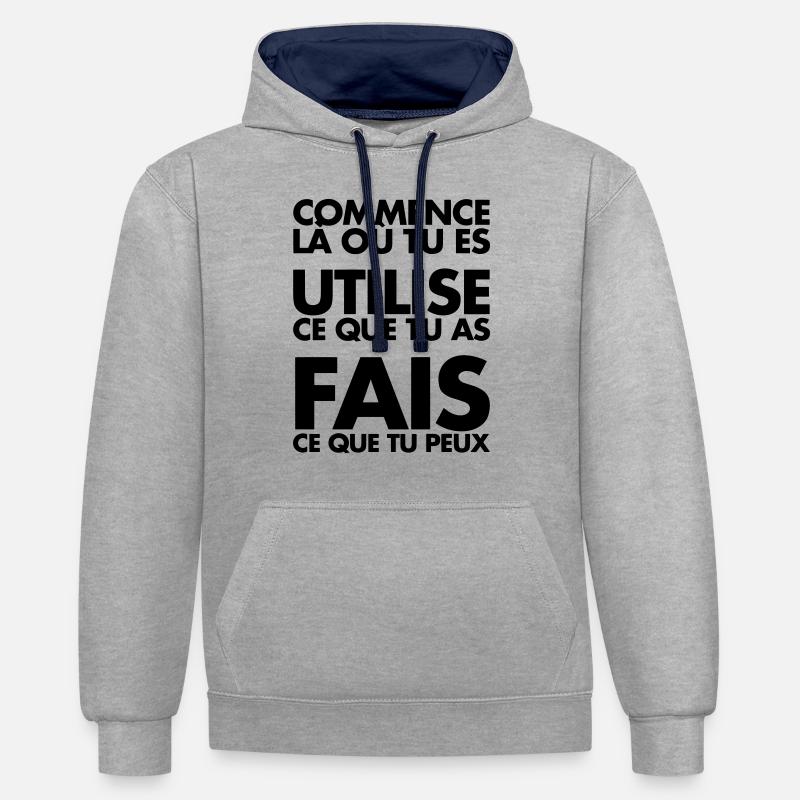 COMMENCE LA OU TU ES - Sweat à capuche contrasté - gris chiné/bleu marine