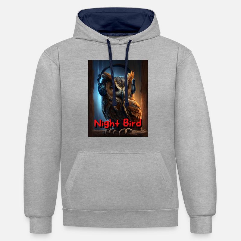 Noctambule avec écouteurs - Sweat à capuche contrasté - gris chiné/bleu marine