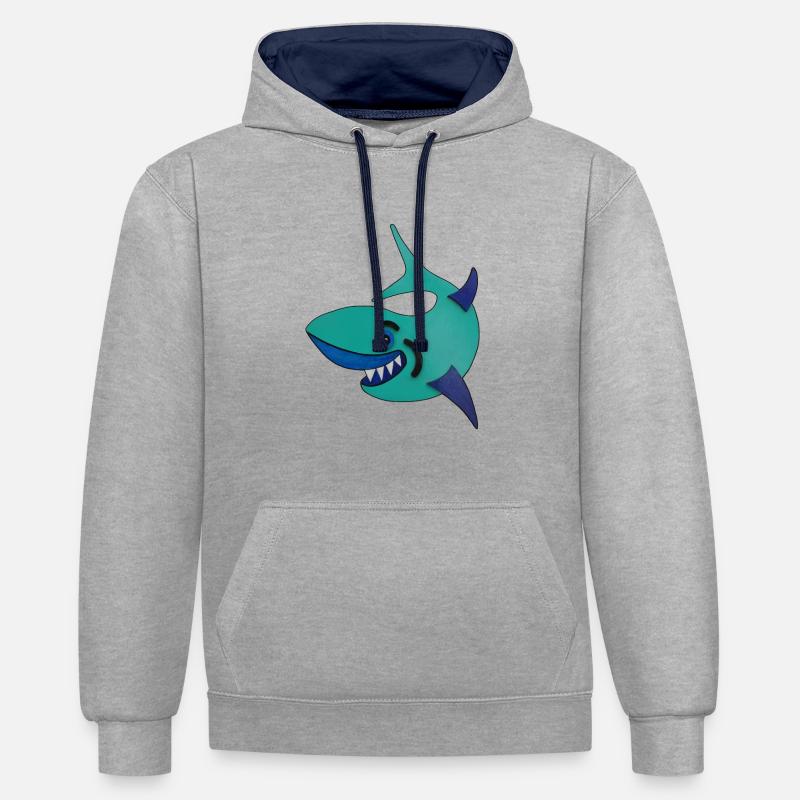 Requin - Sweat à capuche contrasté - gris chiné/bleu marine