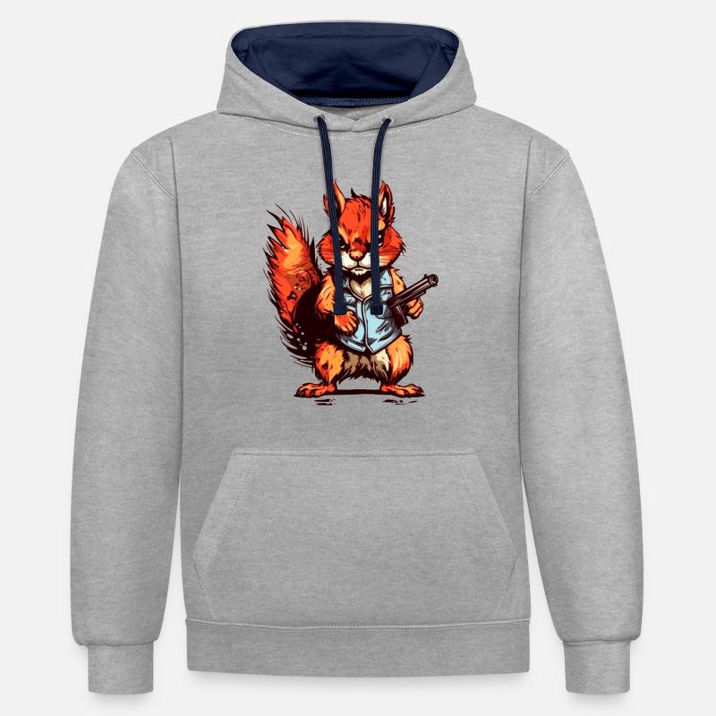 Squirrel as an armed mercenary - Contrast hoodie - heather grey/navy