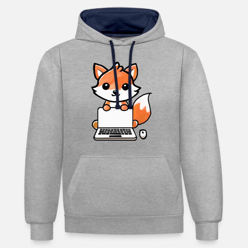 Tech Fox - Kontrast-Hoodie - Grau meliert/Navy