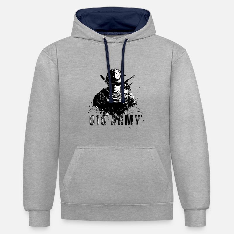 010 Armée - Sweat à capuche contrasté - gris chiné/bleu marine