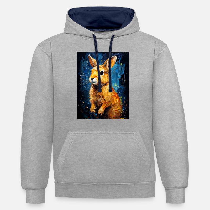 Le lapin dans l’art numérique - Sweat à capuche contrasté - gris chiné/bleu marine