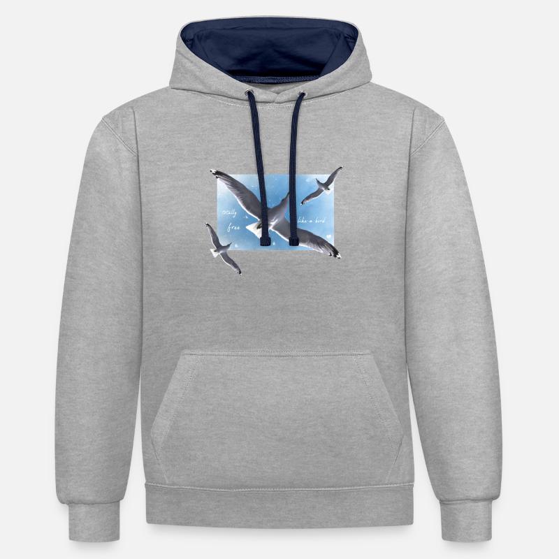 frei sein wie ein Vogel - Kontrast-Hoodie - Grau meliert/Navy