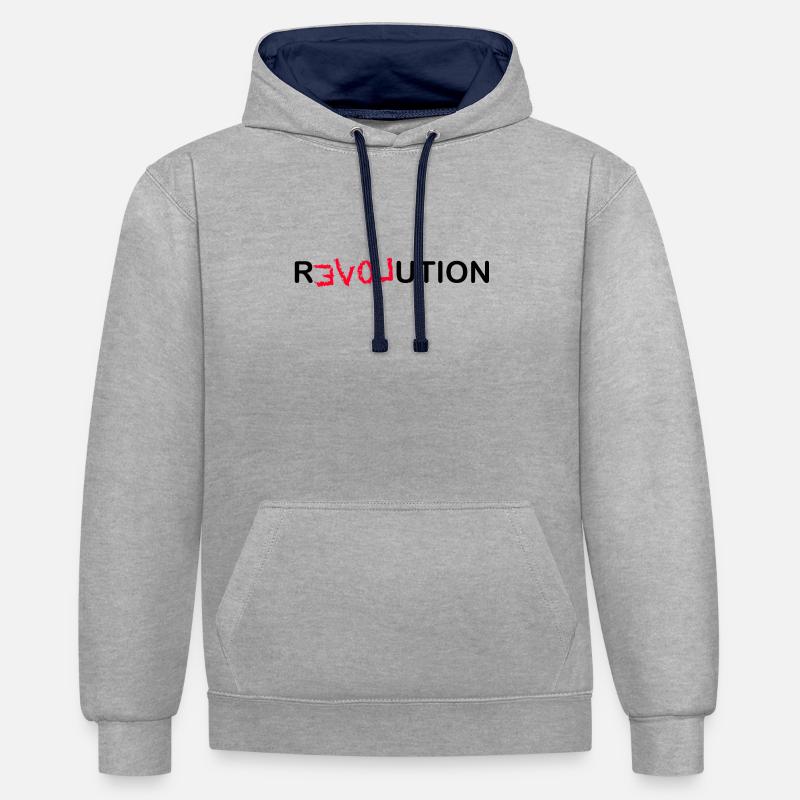 REVOLUTION - Sweat à capuche contrasté - gris chiné/bleu marine