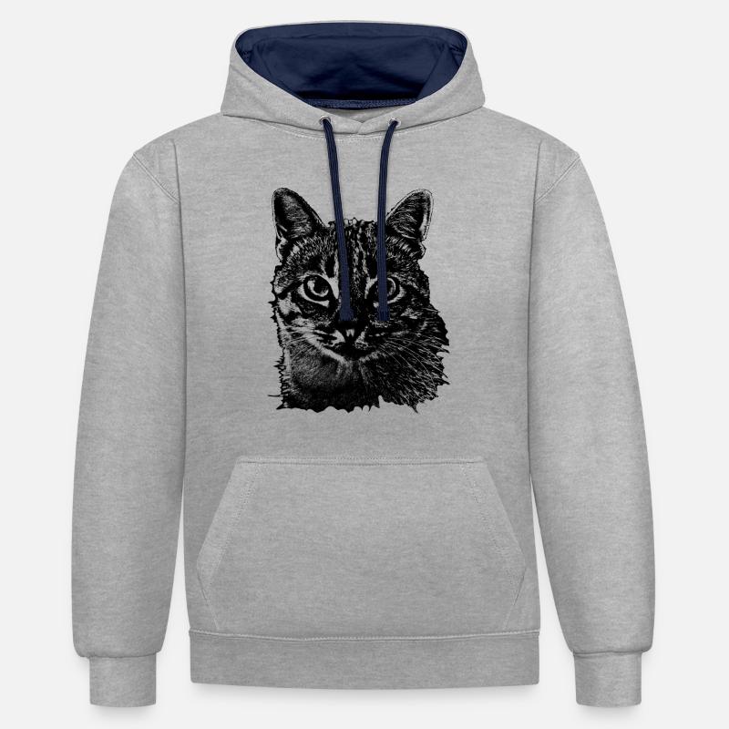 Chat chat - Sweat à capuche contrasté - gris chiné/bleu marine