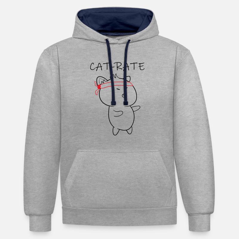 Karaté de chat, tarif chat - Sweat à capuche contrasté - gris chiné/bleu marine