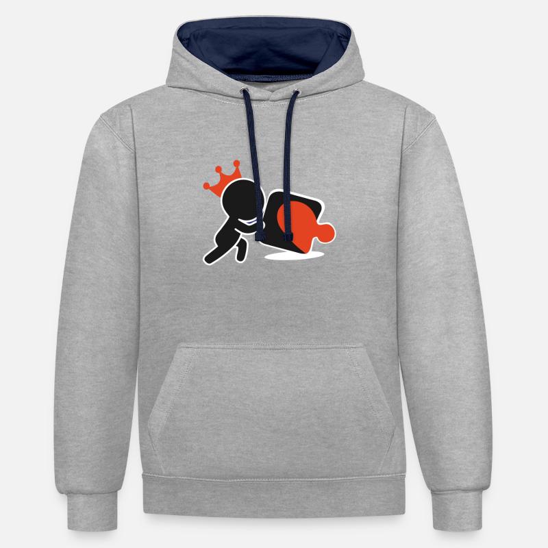 puzzle roi - Sweat à capuche contrasté - gris chiné/bleu marine
