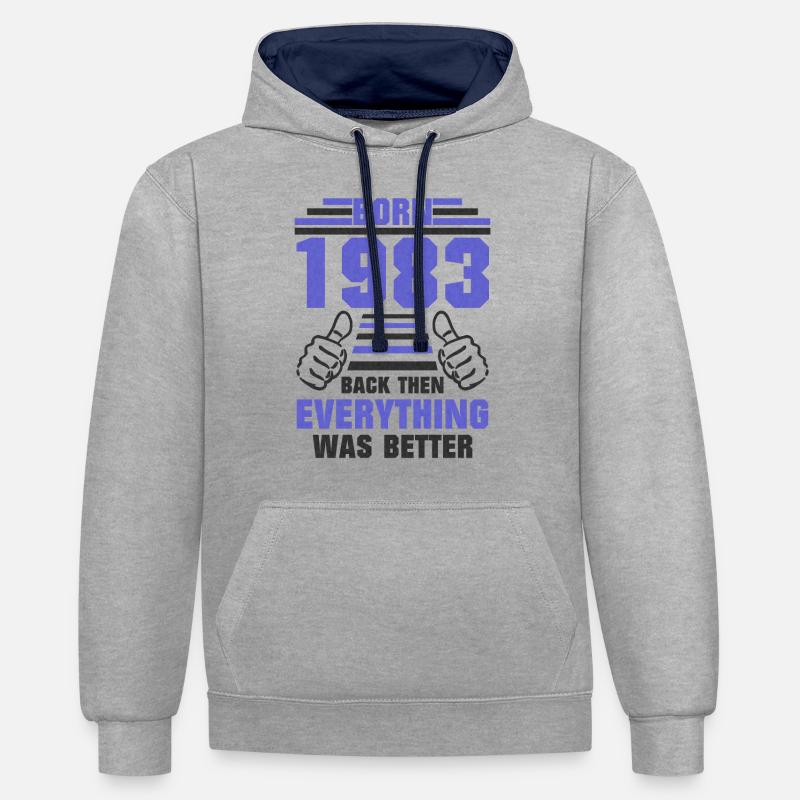 Né en 1983 - Sweat à capuche contrasté - gris chiné/bleu marine