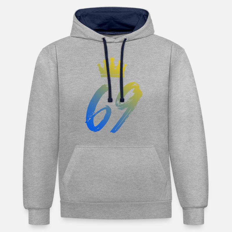 69 Couronne numérique - Sweat à capuche contrasté - gris chiné/bleu marine