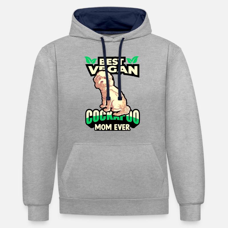 Cockapoo - Sweat à capuche contrasté - gris chiné/bleu marine