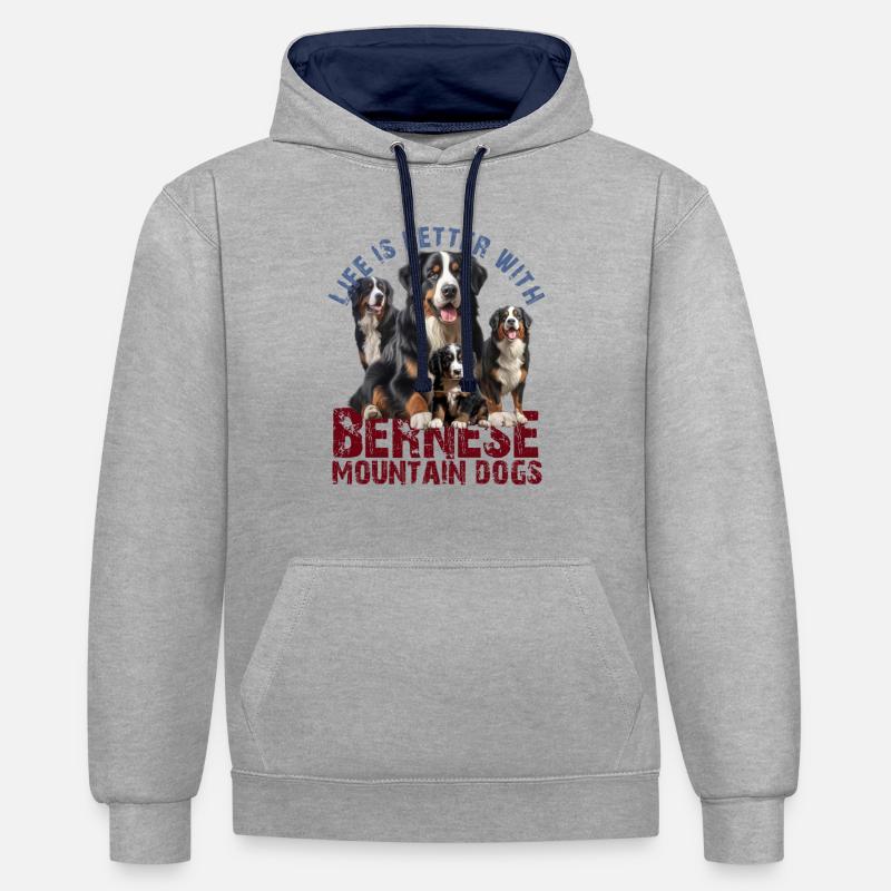 Bouvier bernois - Sweat à capuche contrasté - gris chiné/bleu marine