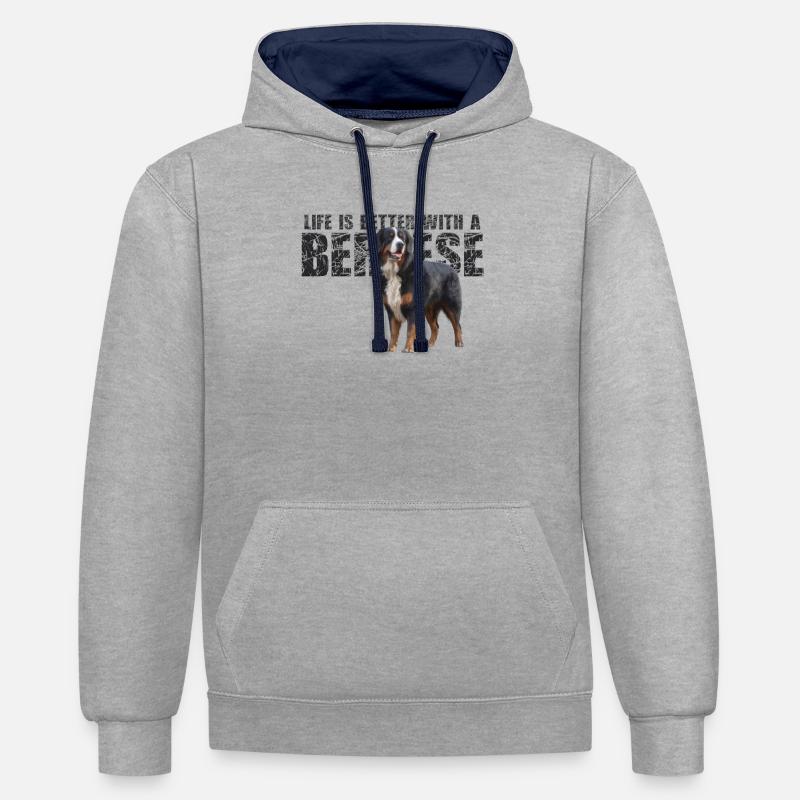 Bouvier bernois - Sweat à capuche contrasté - gris chiné/bleu marine