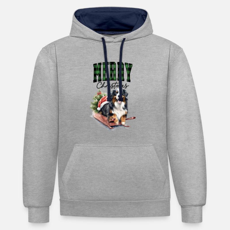 Bouvier bernois de Noël - Sweat à capuche contrasté - gris chiné/bleu marine