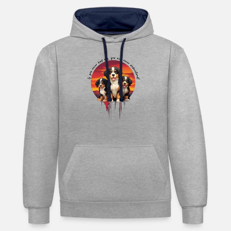 Bouvier bernois - Sweat à capuche contrasté - gris chiné/bleu marine