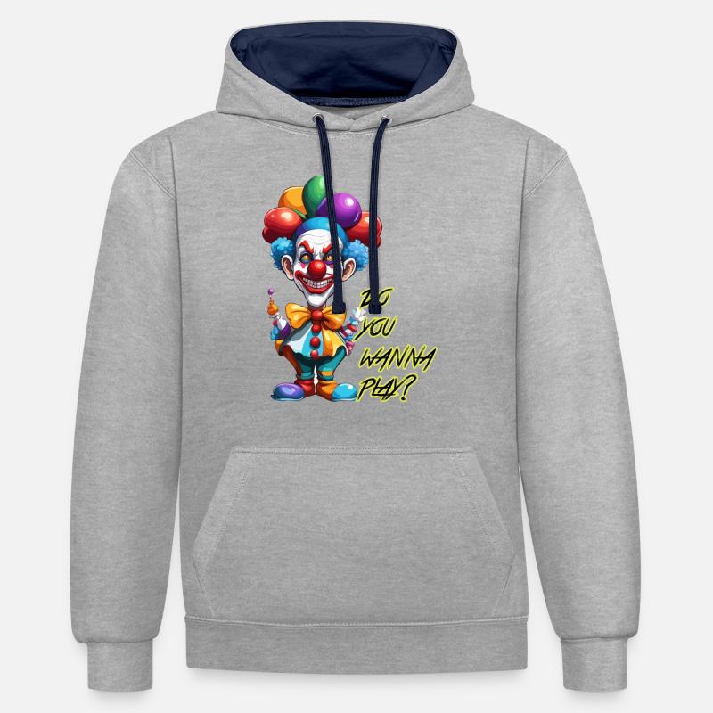 Clown / Cirque / Carnaval / Carnaval / Ludique - Sweat à capuche contrasté - gris chiné/bleu marine