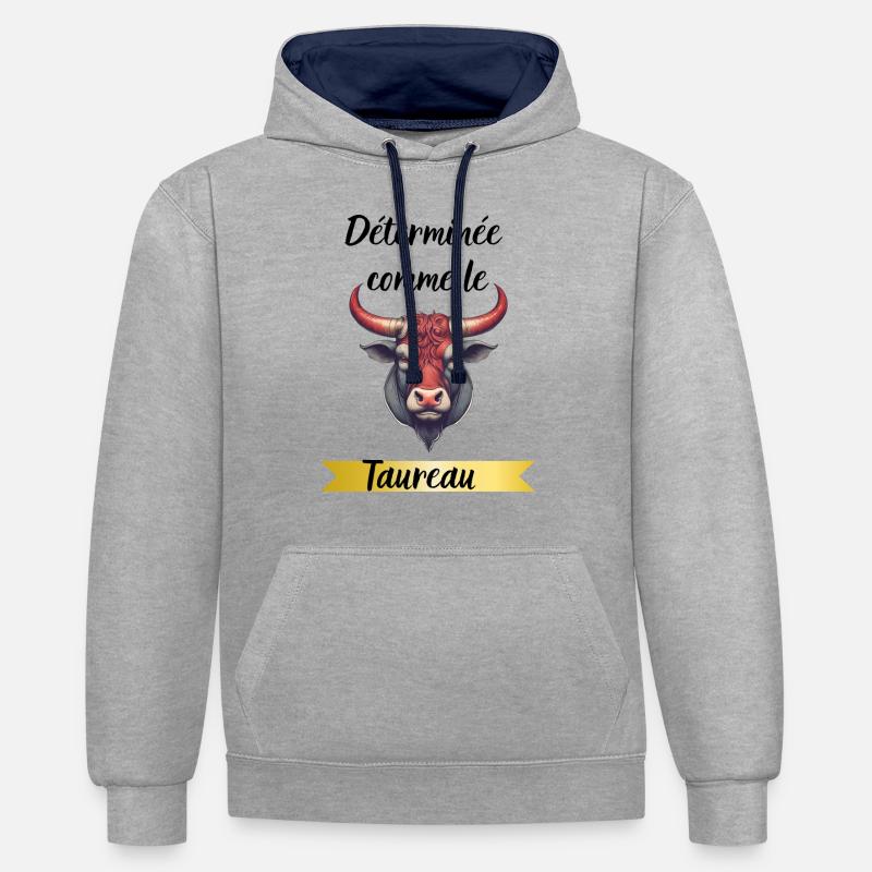 Déterminée comme le taureau - Sweat à capuche contrasté - gris chiné/bleu marine