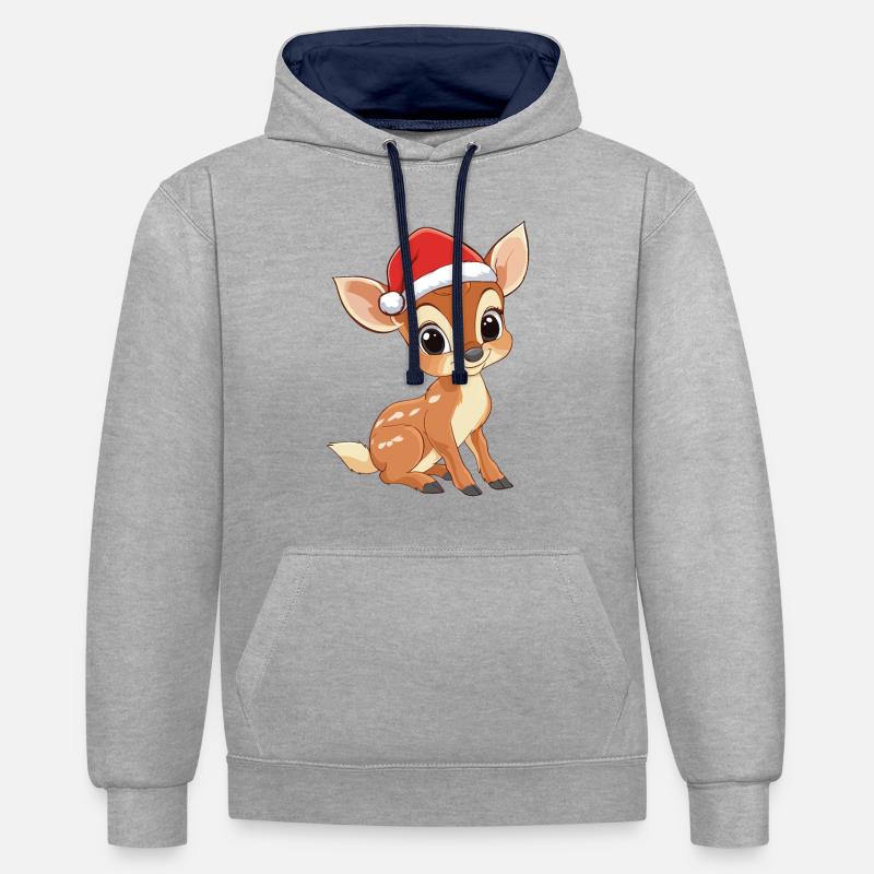 Cerf Noël mignon Noël mignon - Sweat à capuche contrasté - gris chiné/bleu marine