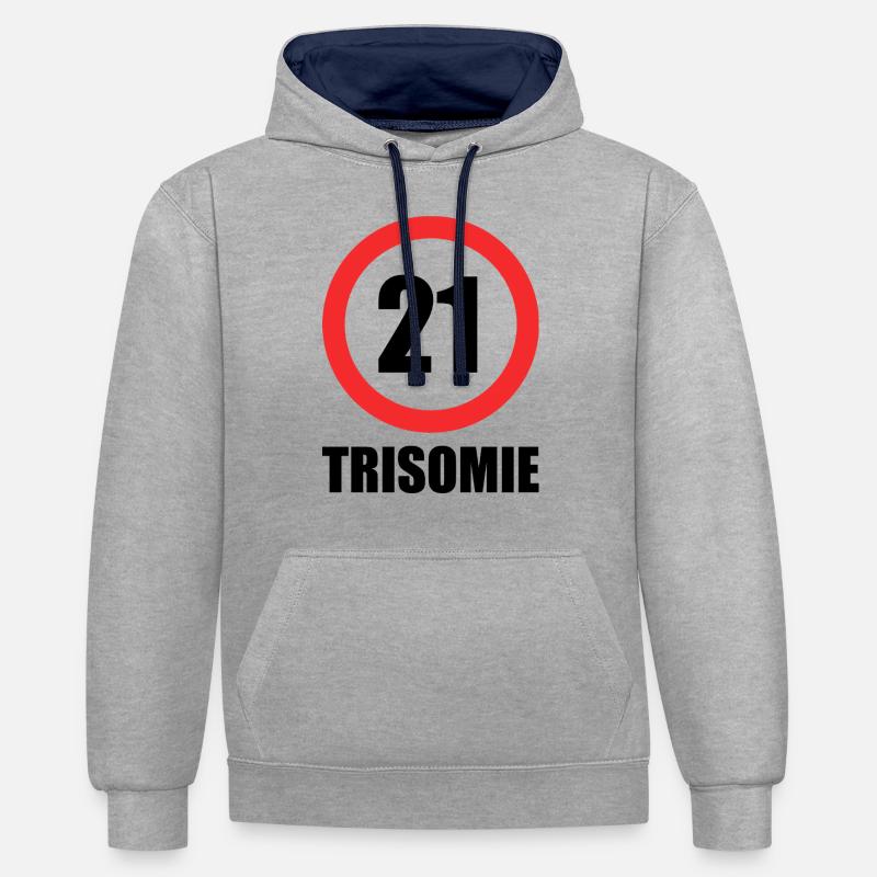 Downs syndrom - Kontrast-hettegenser - gråmelert/marine