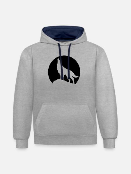 Wolf - Mond - Kontrast-Hoodie - Grau meliert/Navy