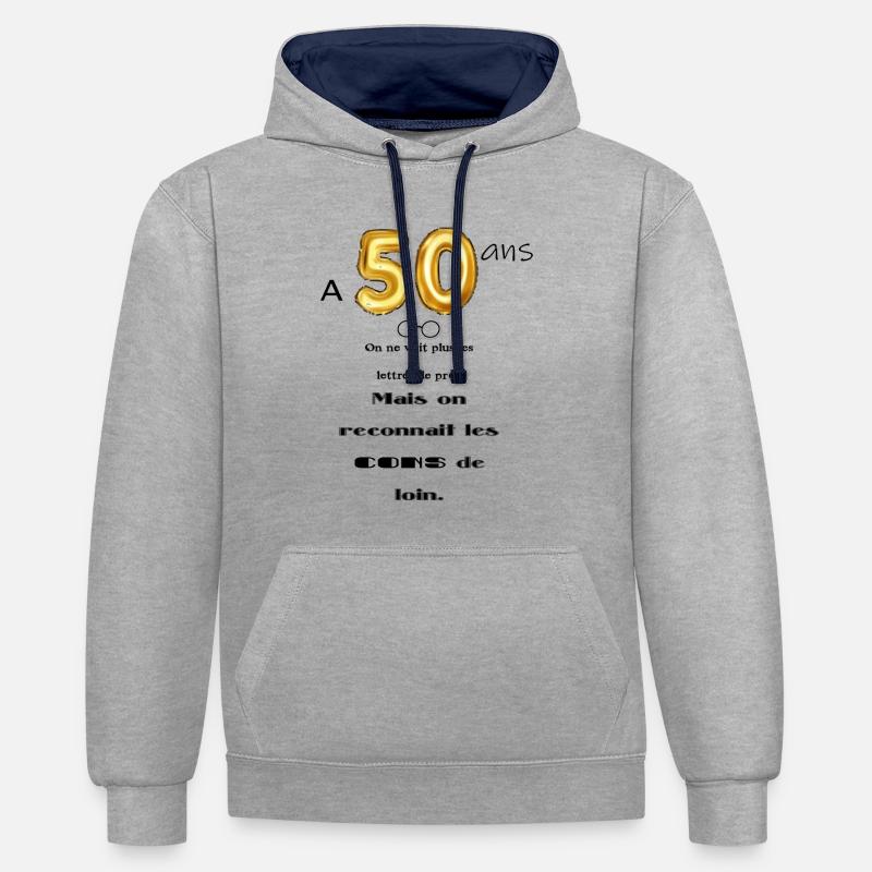 50 ans - Sweat à capuche contrasté - gris chiné/bleu marine