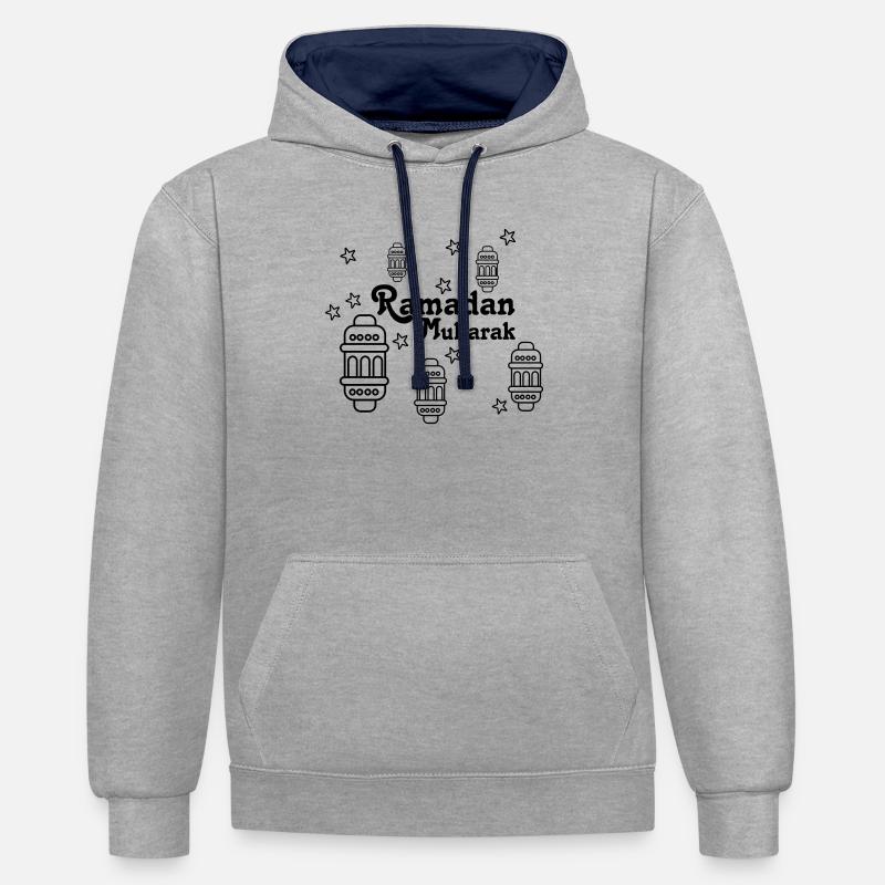 Ramadan Mubarak Lichter, Sternchen - Kontrast-Hoodie - Grau meliert/Navy